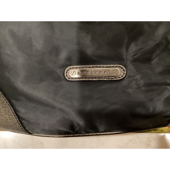 Burberry Hobo Bag Metallic Leather Trim Nylon Shoulder Bag Designer Purse - Picture 6 of 8